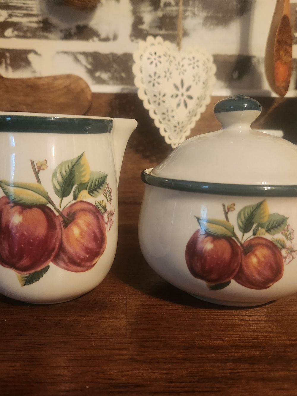 CHINA PEARL Casuals (Apple) Creamer & Sugar Bowl Set*VTG Stoneware